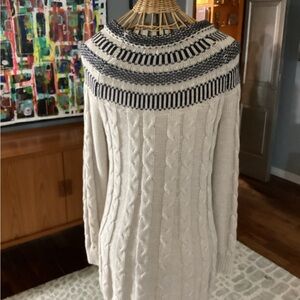 Market & Spruce Cream Cable Knit Sweater with Navy Stripes